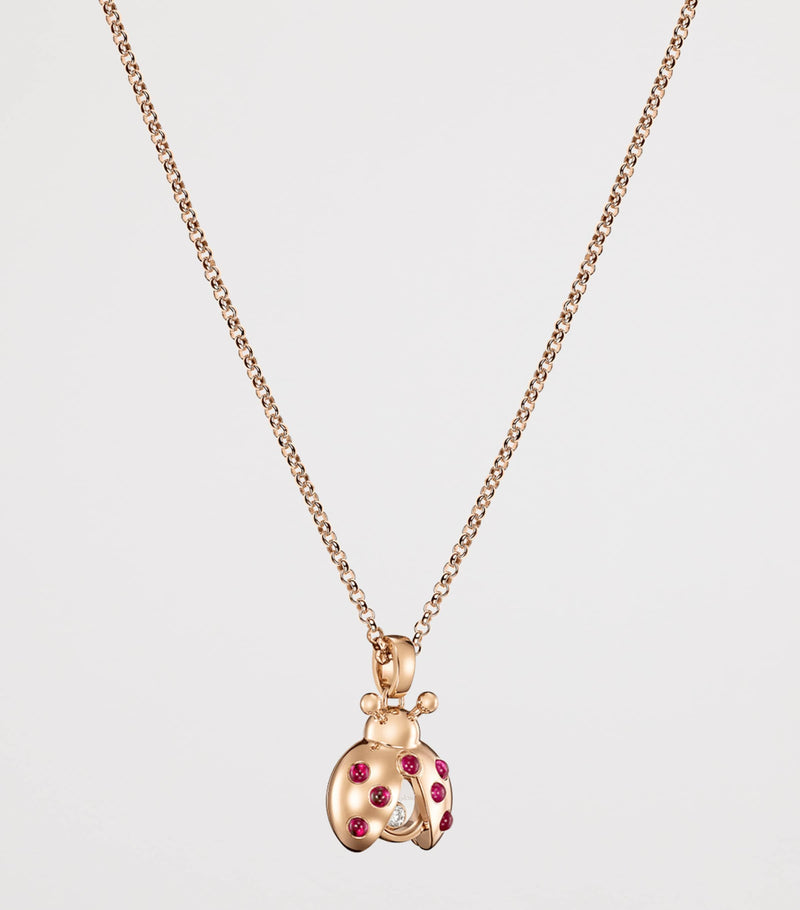 Chopard Happy Diamonds ladybird necklace rose gold diamonds rubies, UK version