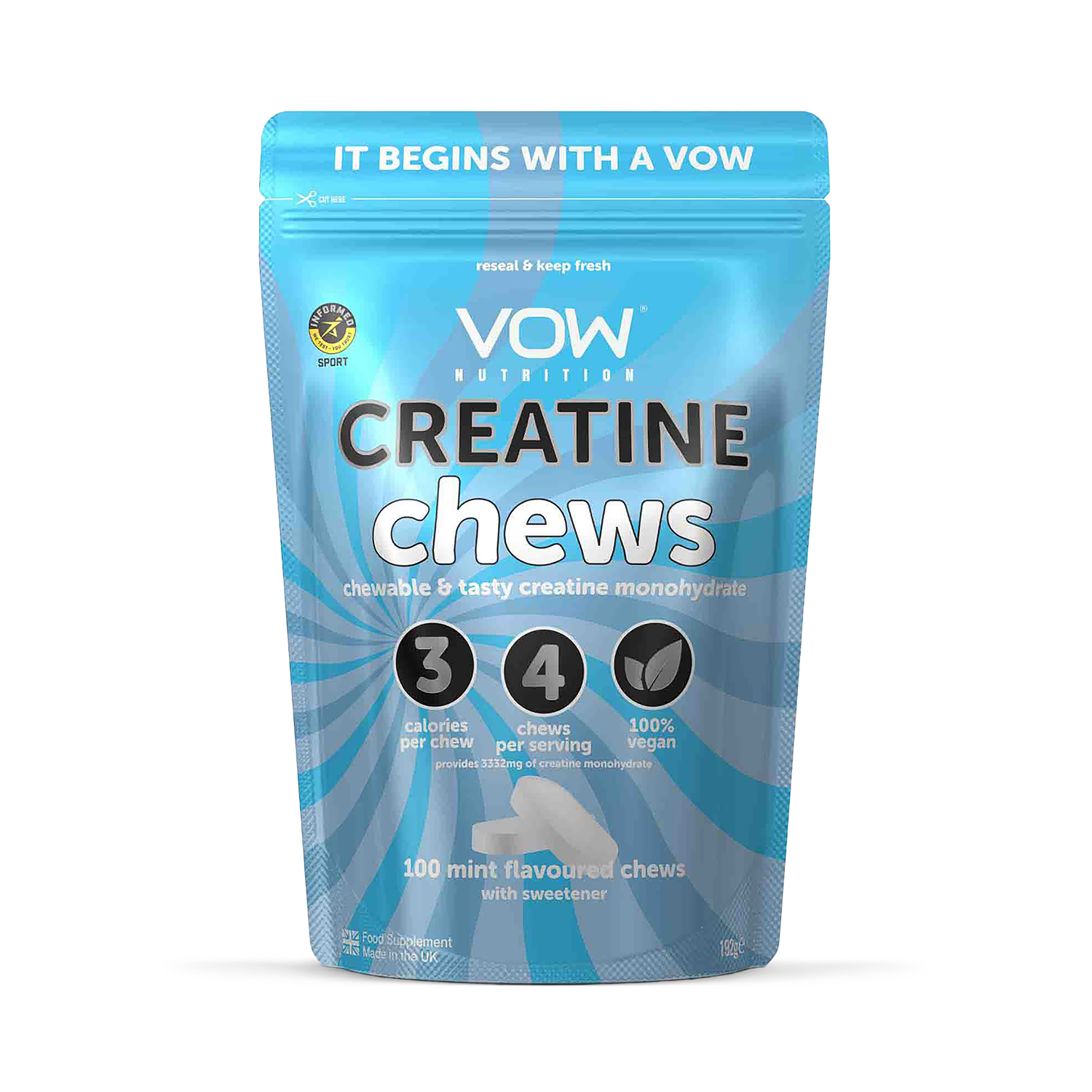 Vow Nutrition Creatine Chews Mint 100 Chews (British brand)