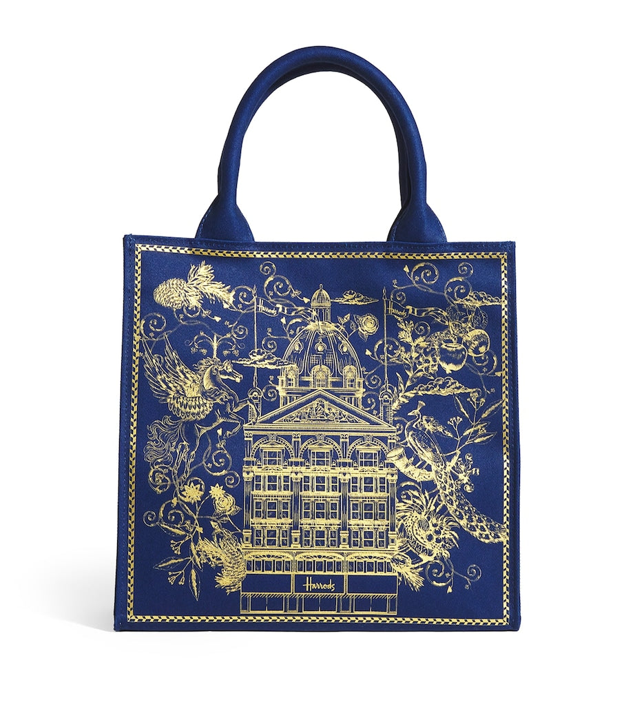 Harrods small gold building shopper bag in canvas, UK version