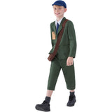 Smiffys evacuee boy costume with green coat and hat (British brand)