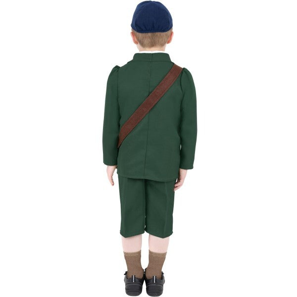 Smiffys evacuee boy costume with green coat and hat (British brand)