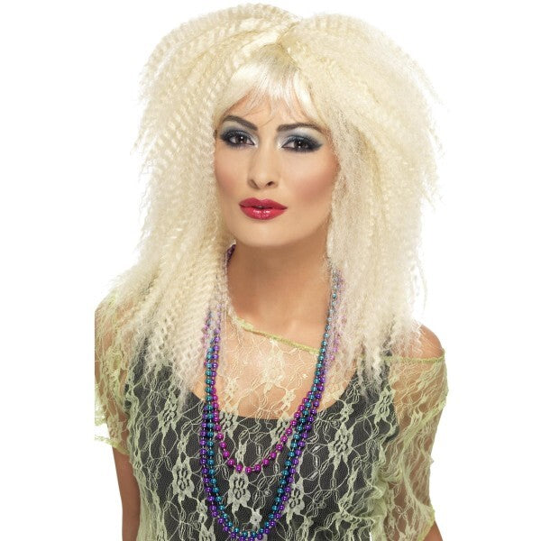 Smiffys 80s crimp wig in blonde with fringe - British product