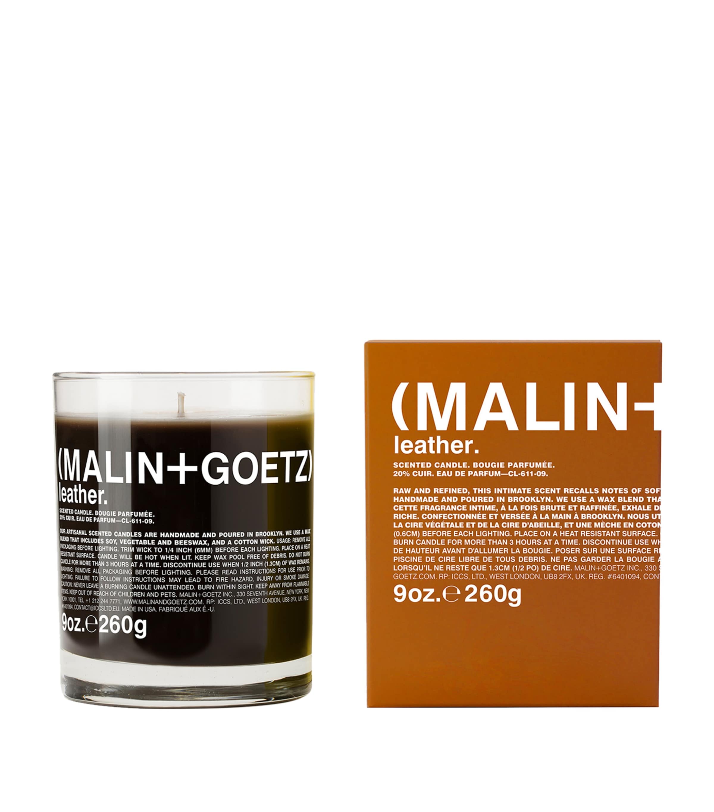 MALIN+GOETZ leather scented candle 260g, imported from the UK