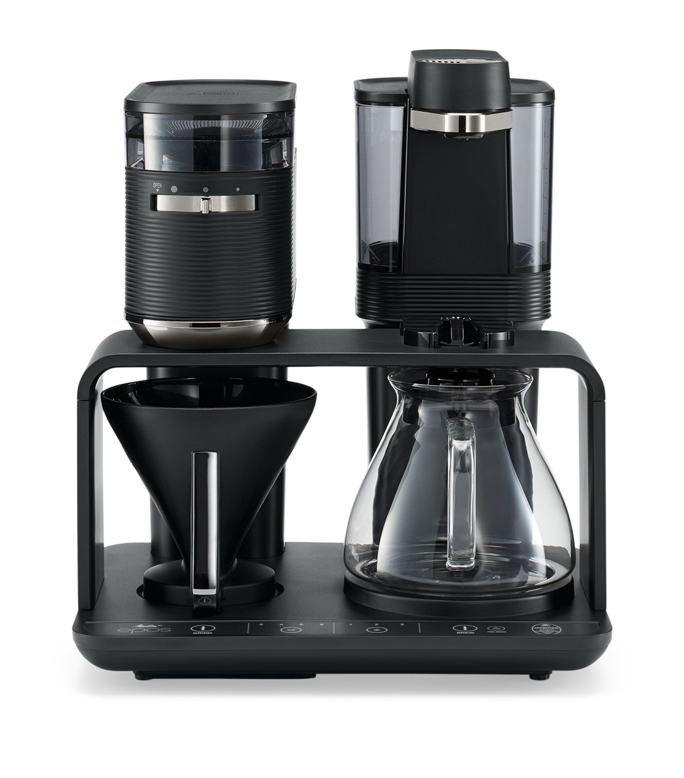 Melitta EPOS Chrome coffee machine with grinder, imported from the UK