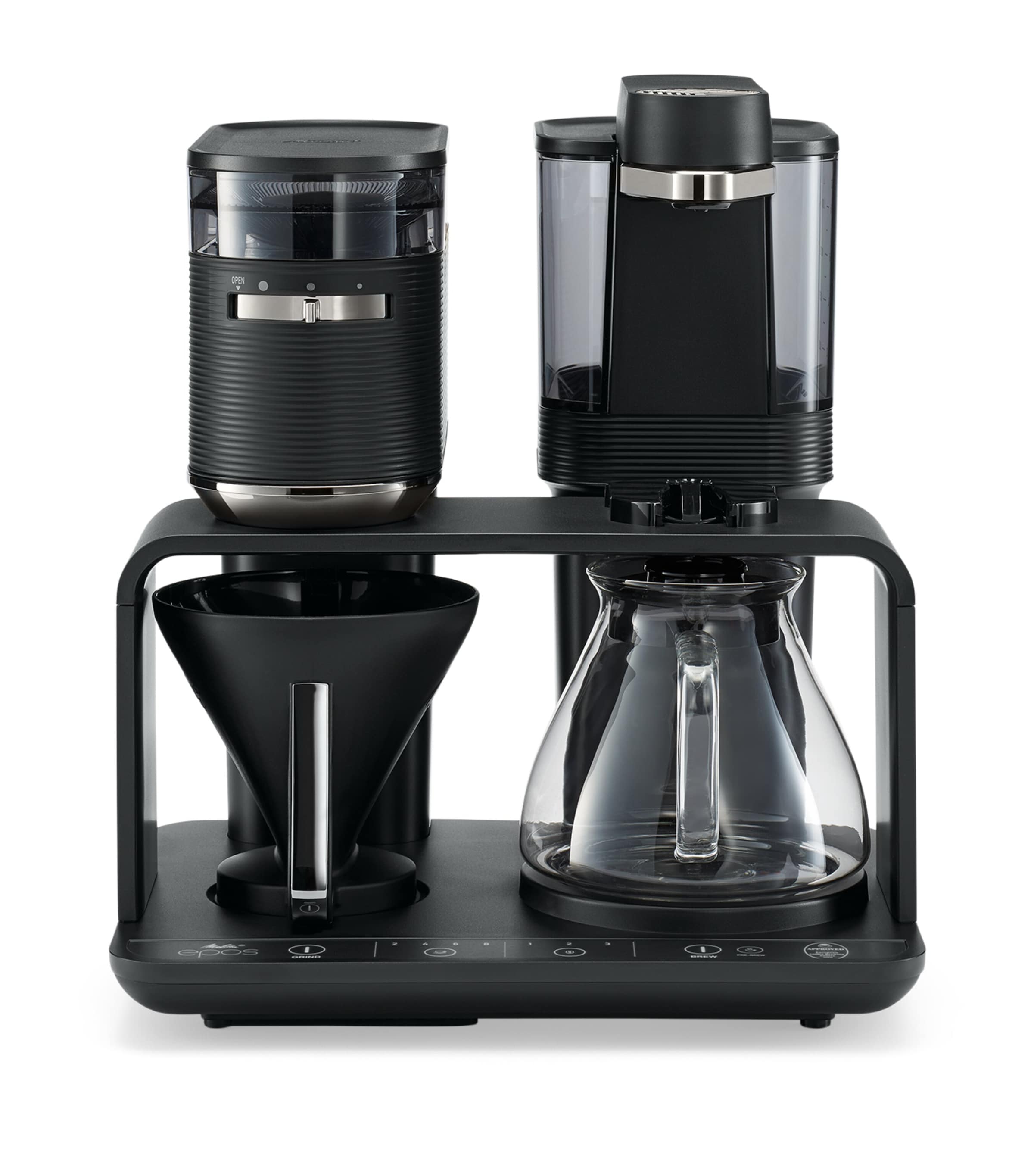 Melitta EPOS Chrome coffee machine with grinder, imported from the UK