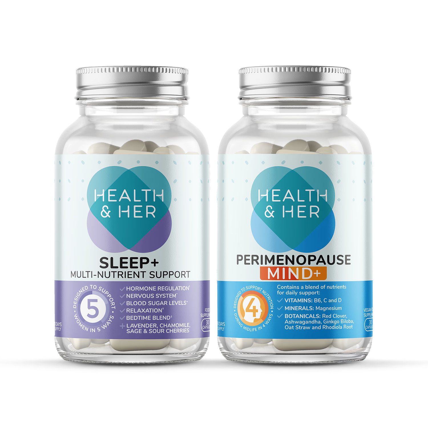 Health & Her perimenopause supplement bundle Mind+ Sleep+ - UK version