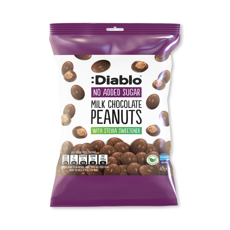 Diablo no added sugar milk chocolate peanuts 40g, imported from the UK