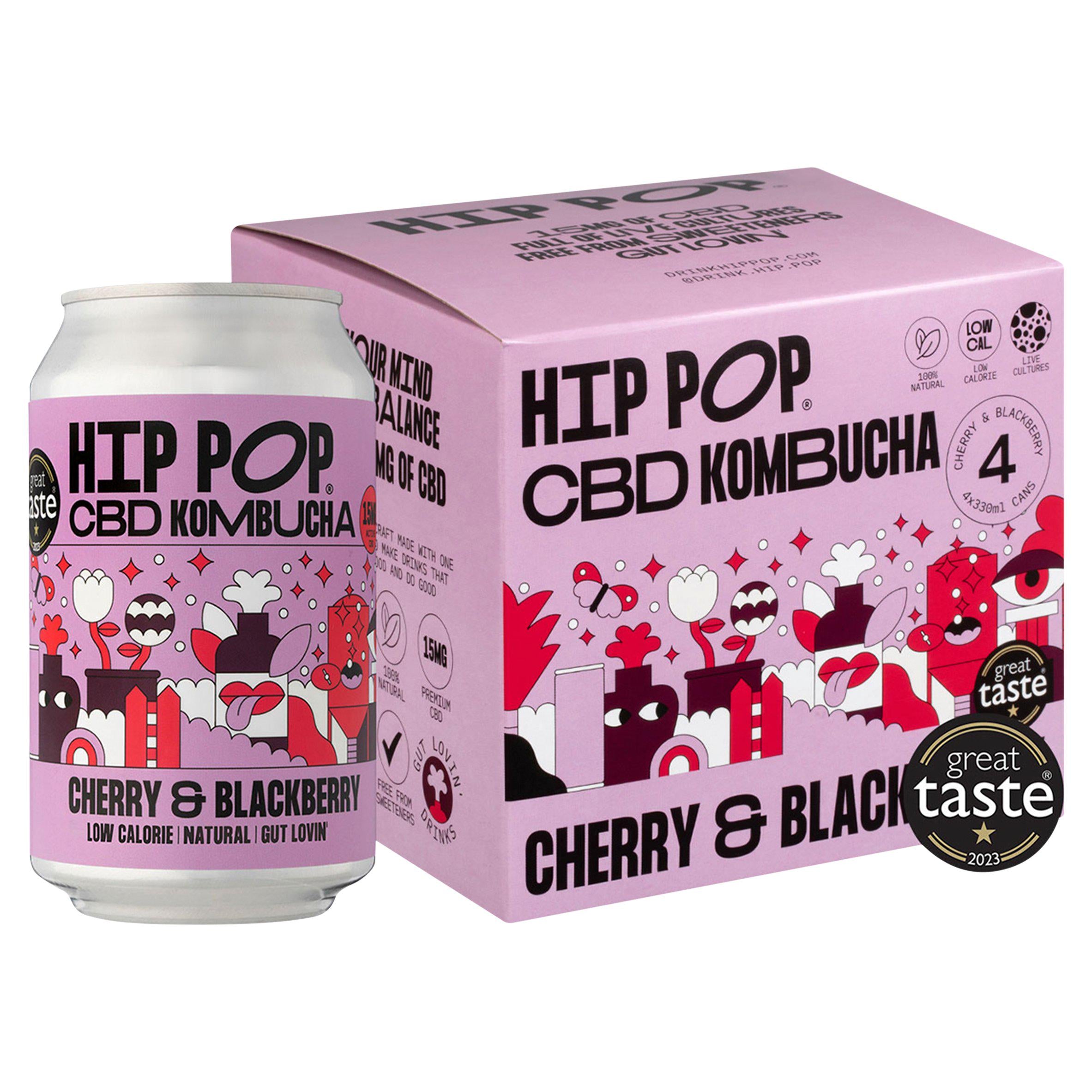 Hip Pop CBD Cherry & Blackberry Kombucha 4x330ml GOODS Sainsburys   