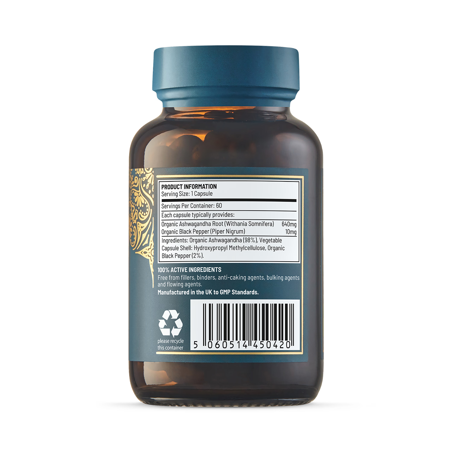 Ayurvediq organic ashwagandha with black pepper capsules 60s - British product