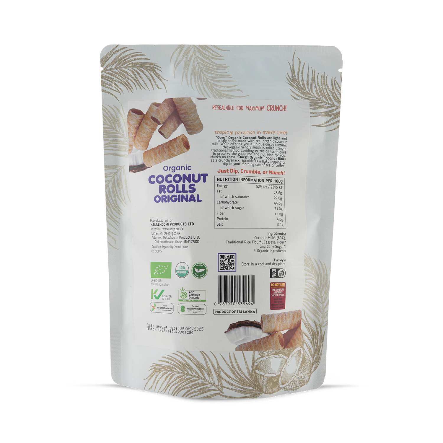 OORG coconut rolls original 100g (British brand)