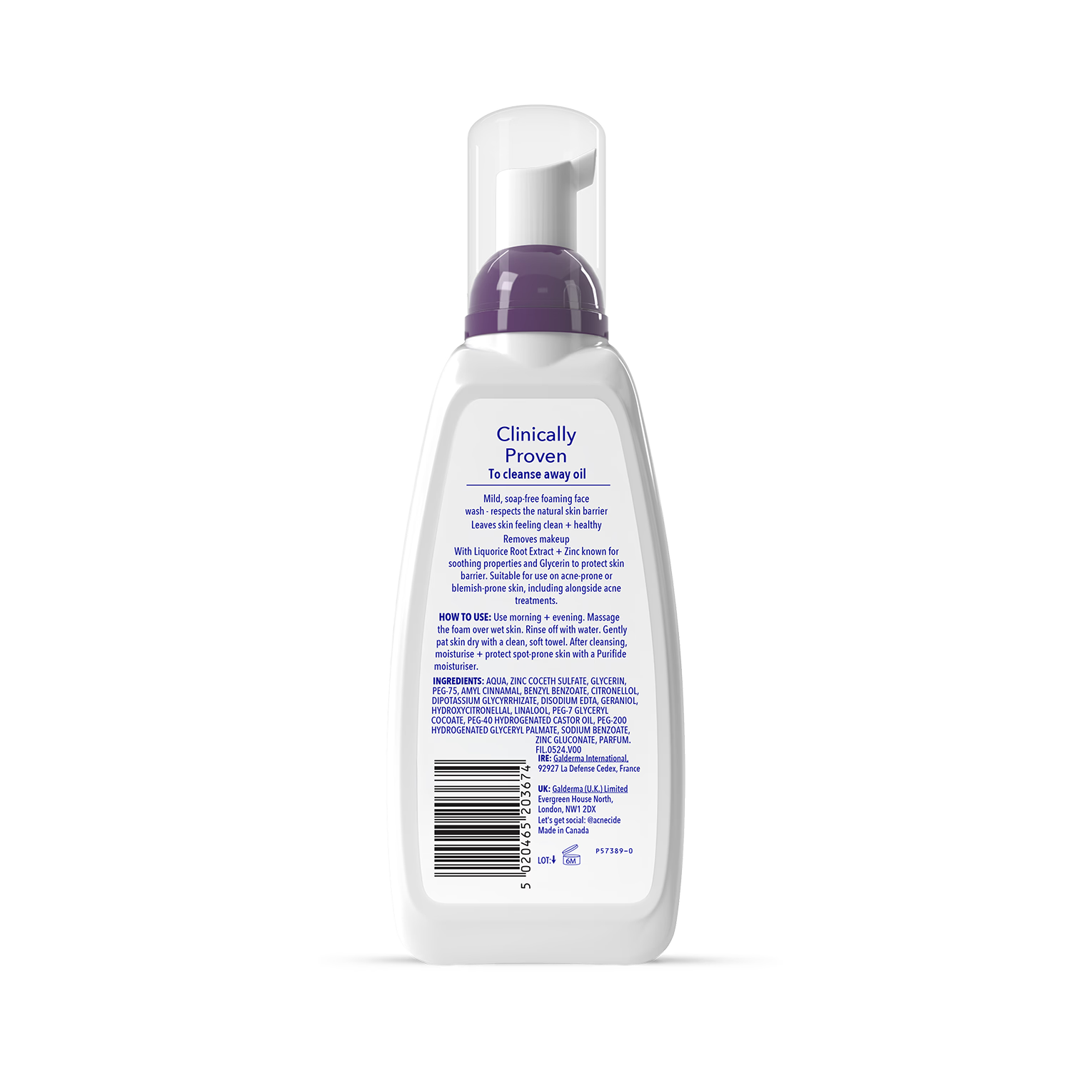 Acnecide Purifide face wash with zinc 235ml (British brand)
