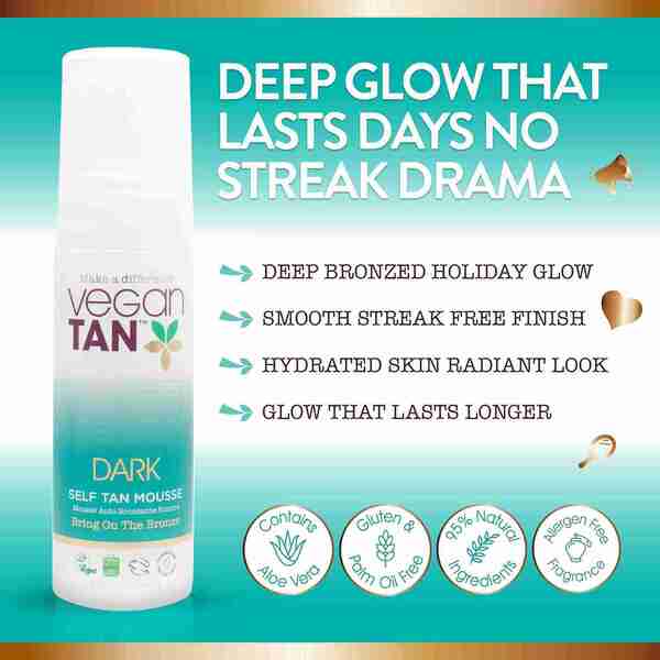 VeganTan self tan mousse dark 150ml, imported from the UK
