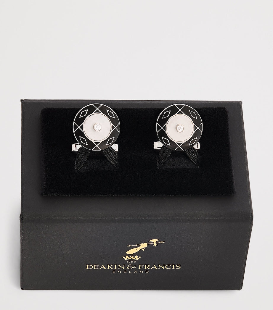 Deakin & Francis yellow gold diamond mother-of-pearl cufflinks, imported from the UK