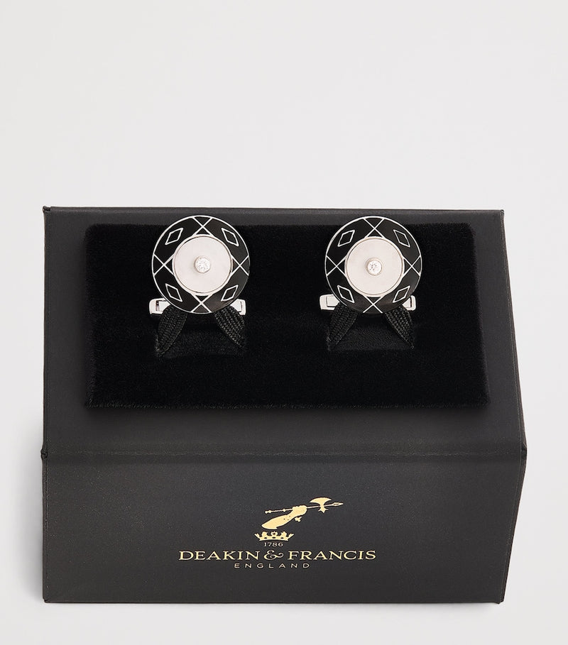 Deakin & Francis yellow gold diamond mother-of-pearl cufflinks, imported from the UK