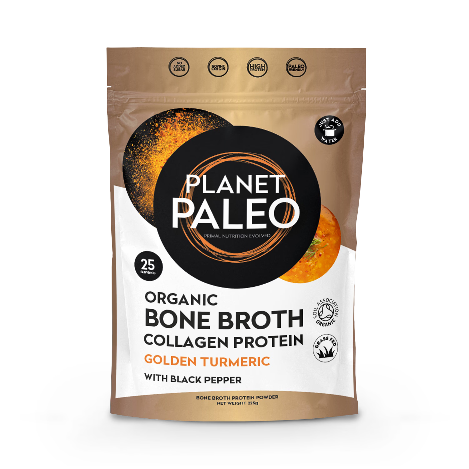 Planet Paleo organic bone broth golden turmeric 225g, UK version