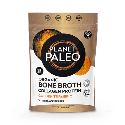 Holland & Barrett Planet Paleo Organic Bone Broth Collagen Protein Golden Turmeric 225g- Buy online at McGrocer