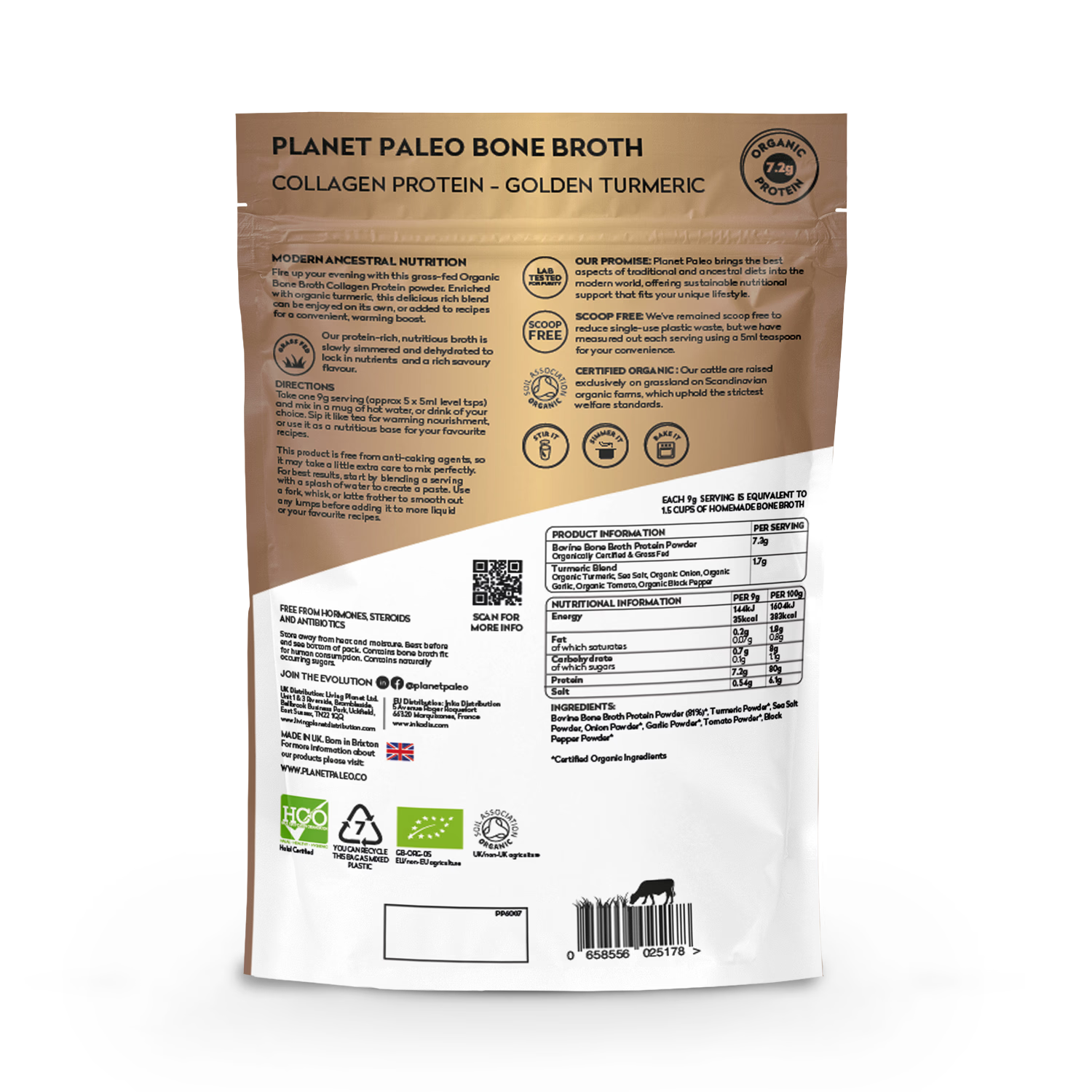 Planet Paleo organic bone broth golden turmeric 225g, UK version