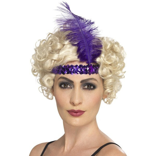Smiffys purple flapper headband with feather - British product