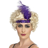 Smiffys purple flapper headband with feather - British product