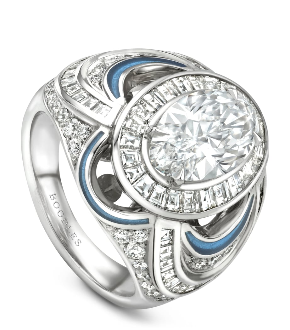 Boodles platinum and diamond statement ring with teal enamel - British product