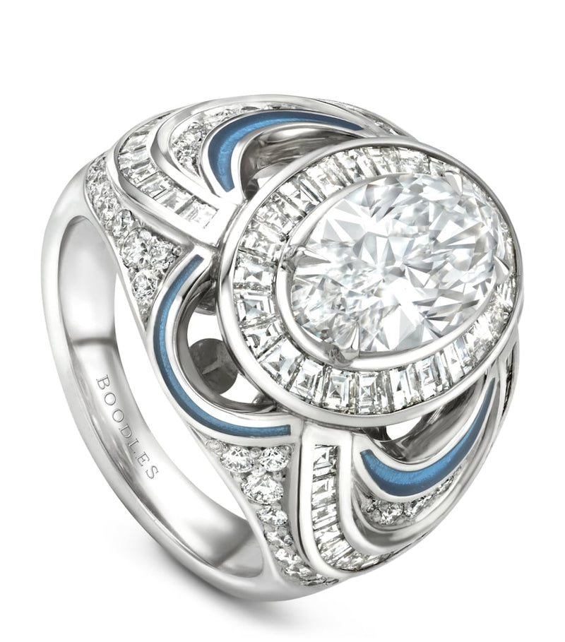 Boodles platinum and diamond statement ring with teal enamel - British product
