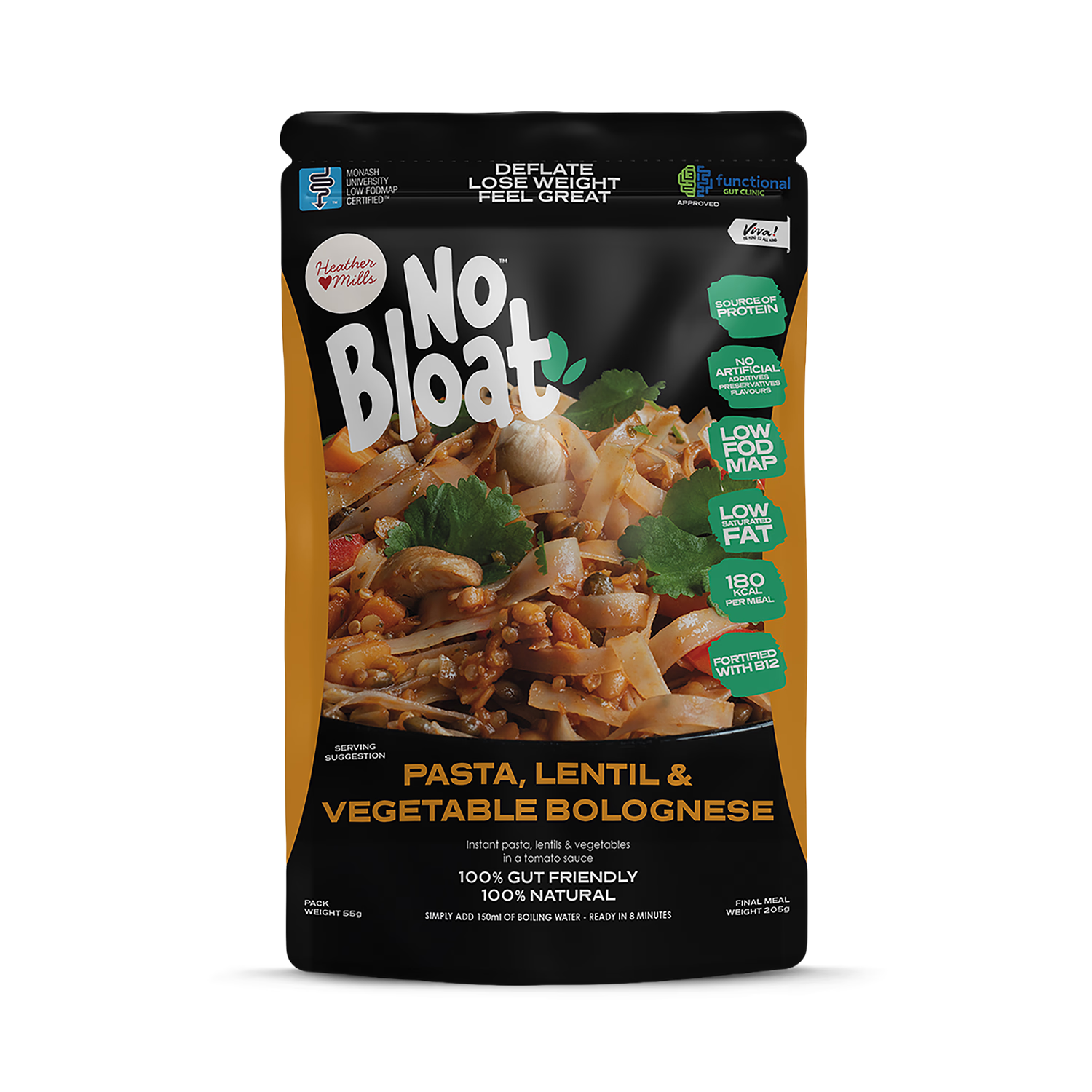No Bloat pasta bolognese meal pouches 4x50g - British product