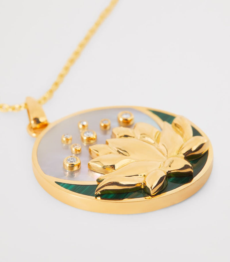 L'Atelier Nawbar Lotus Moon necklace with diamonds and malachite, UK version