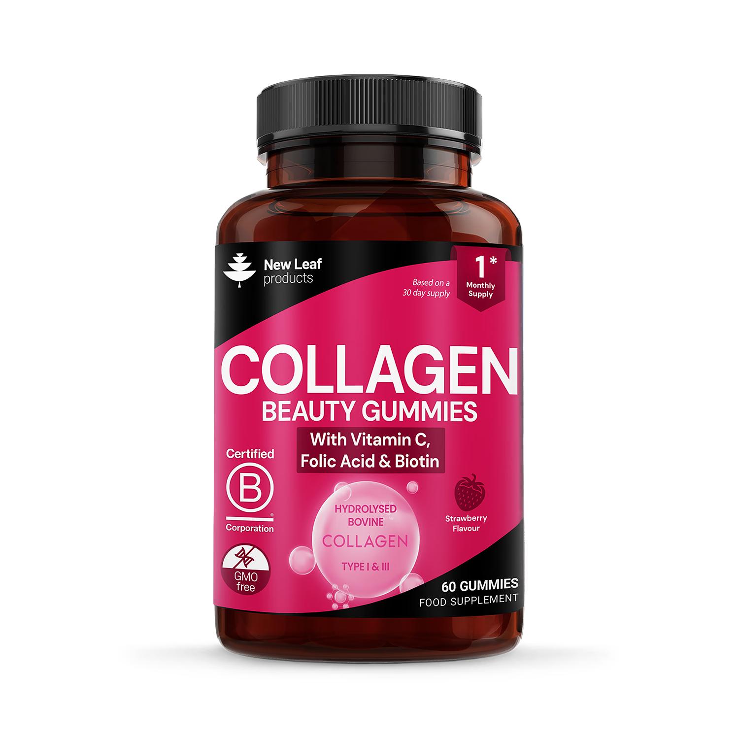 New Leaf Products collagen beauty gummies 60 count, imported from the UK