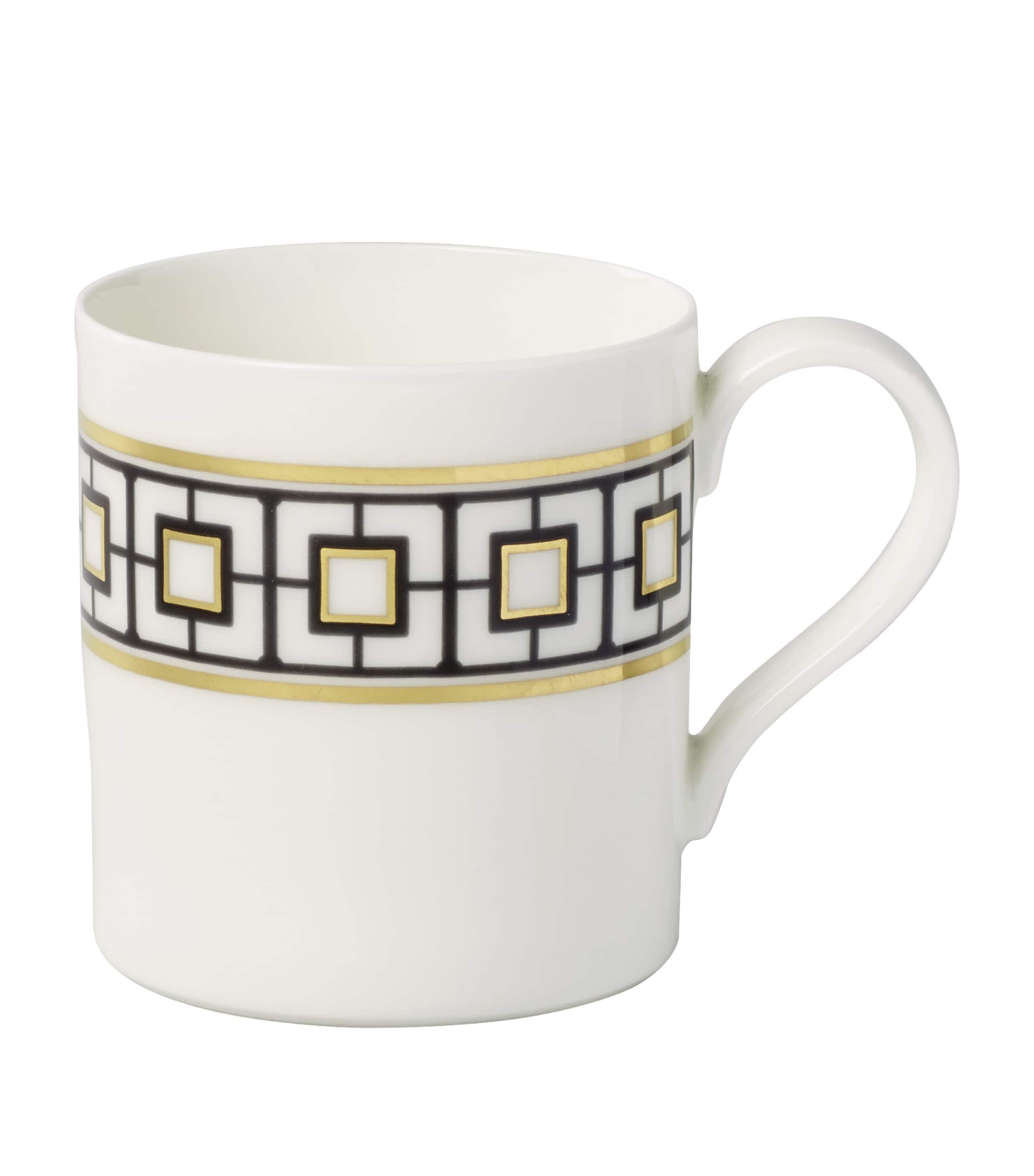 Villeroy & Boch porcelain mug with geometric print and gold details, 350ml capacity (British brand)