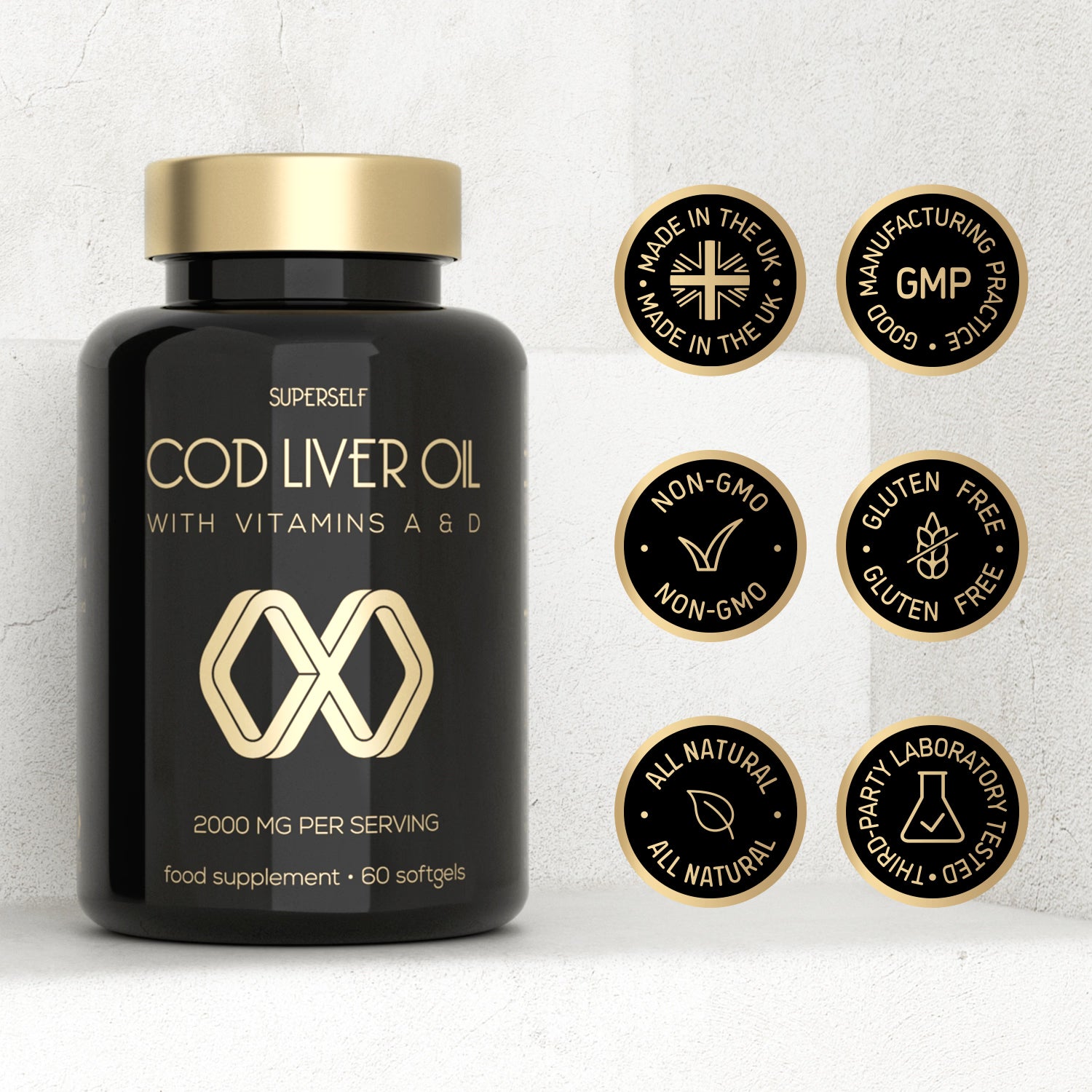 SuperSelf cod liver oil 2000mg 60 softgels - British product