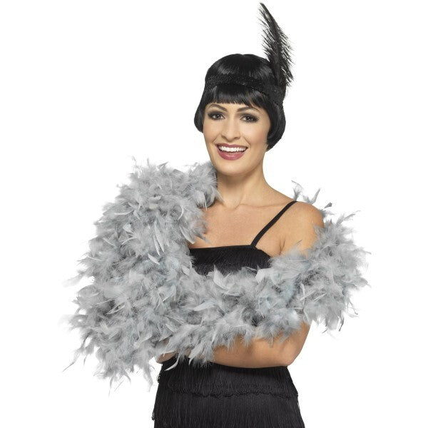 Smiffys deluxe feather boa silver 180cm, imported from the UK