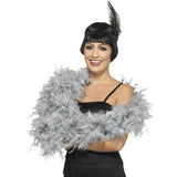 Smiffys deluxe feather boa silver 180cm, imported from the UK