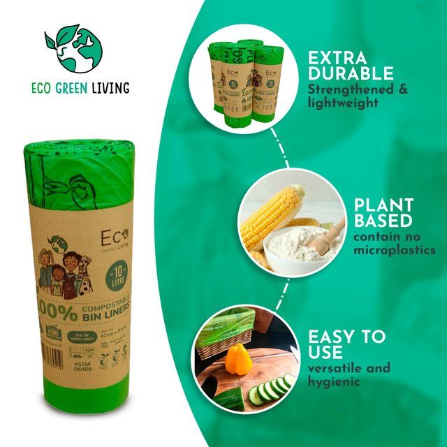 Eco Green Living Certified Compostable 10L Caddy Bags   18 per pack