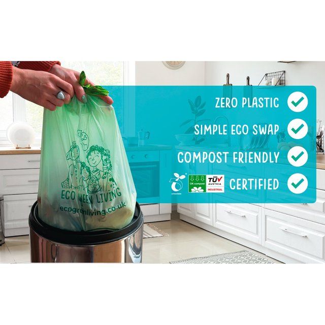 Eco Green Living Certified Compostable 40L Heavy Duty Drawstring Bin Bags   25 per pack