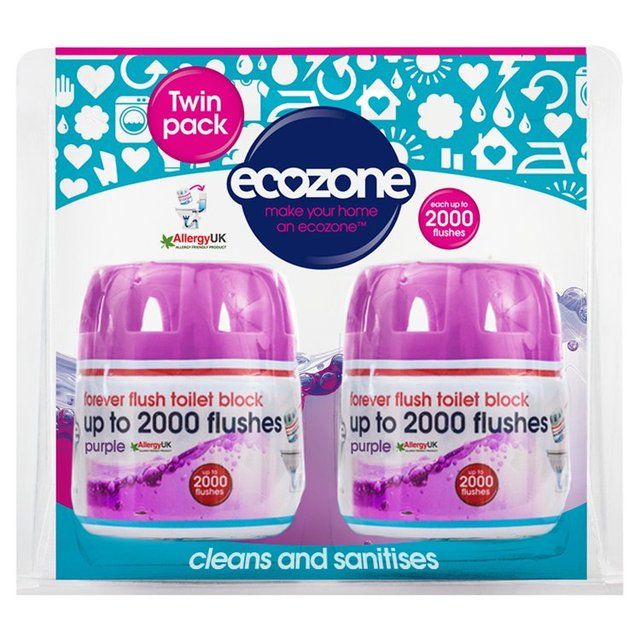 Ecozone Forever Flush Twin Pack up to 2000 Flushes Toilet Block - Purple   2 per pack