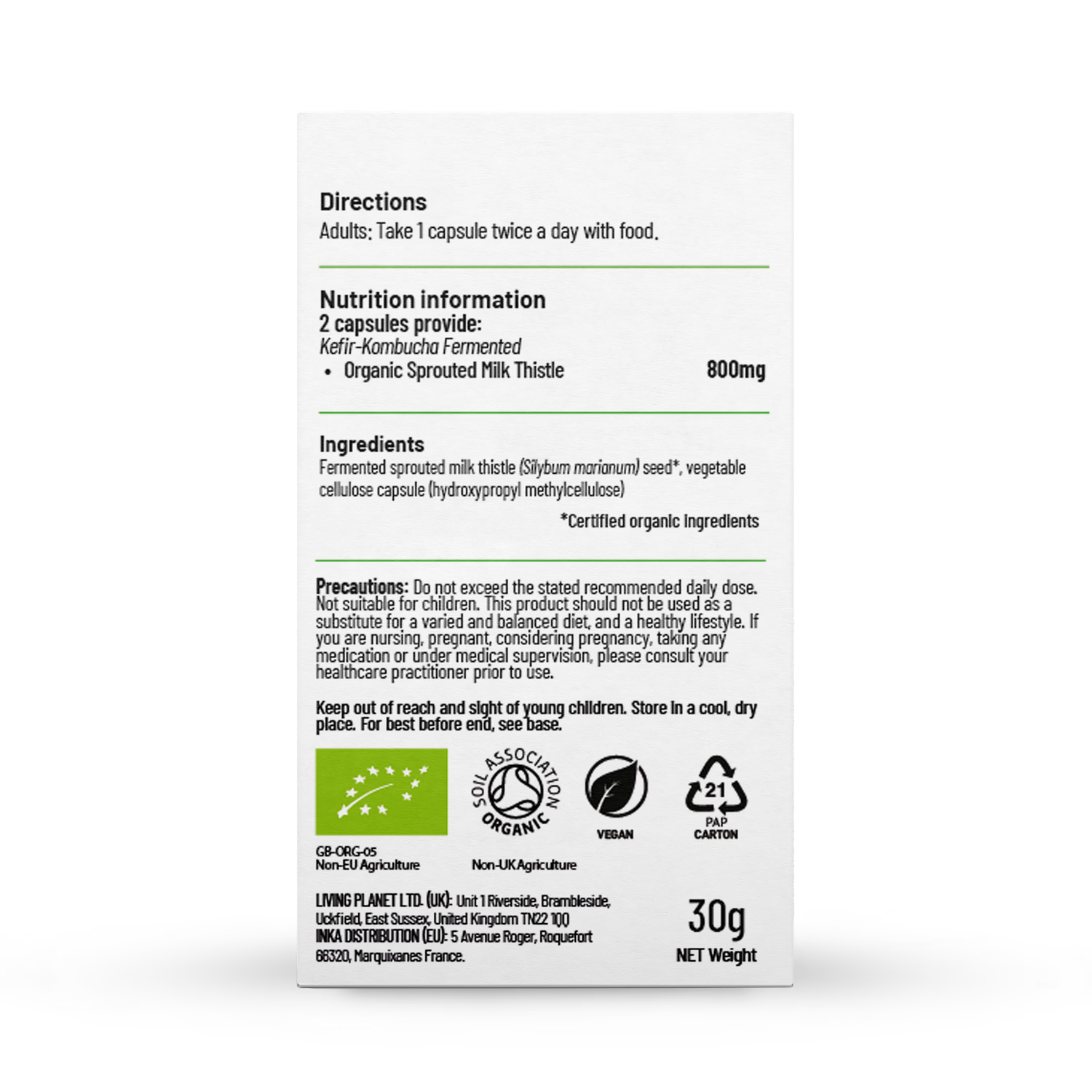 Living Nutrition milk thistle capsules 60 imported from the UK