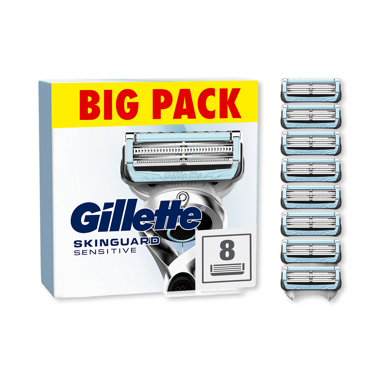 Gillette SkinGuard Sensitive razor blade refills 8 count (British brand)