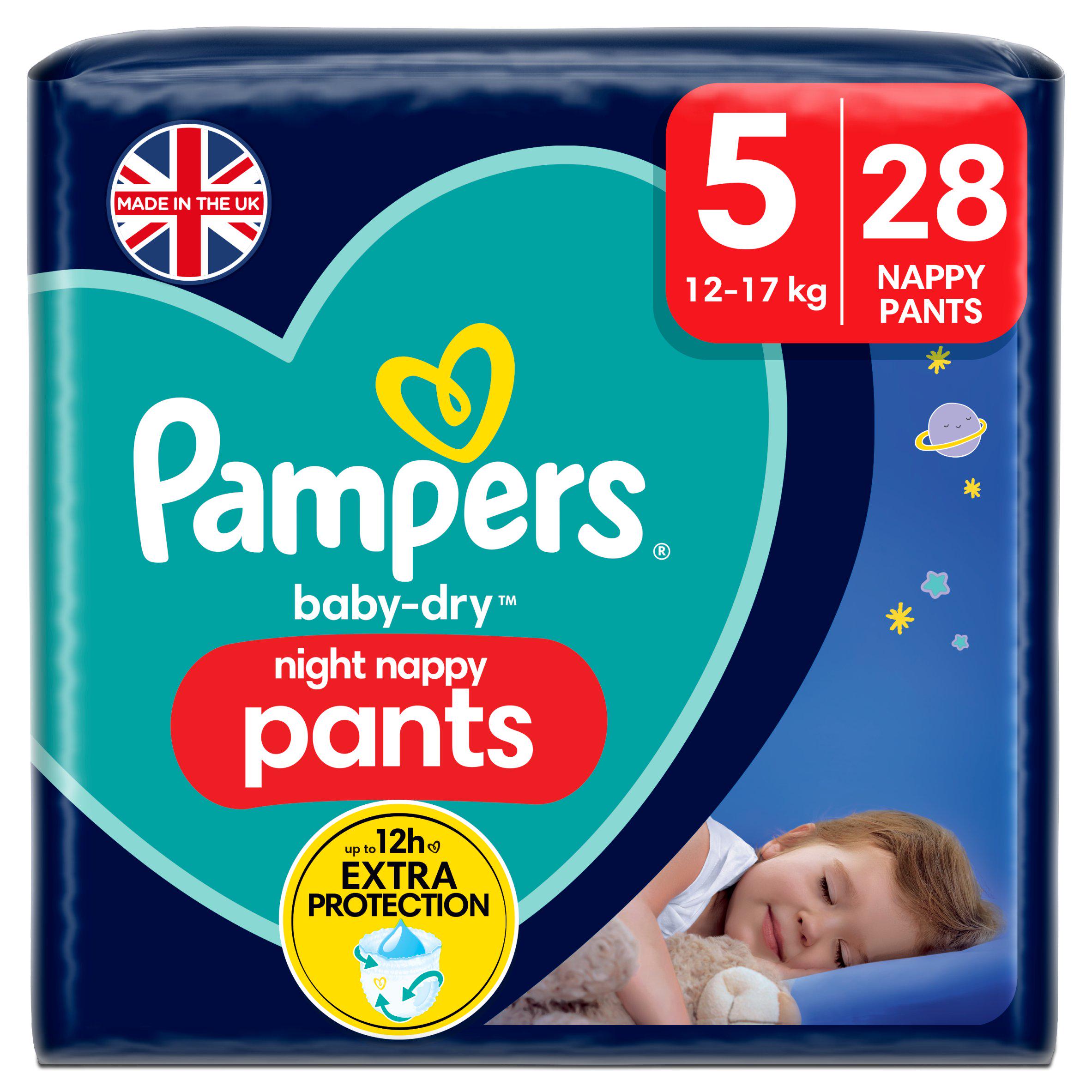 Pampers Baby Dry Night Nappy Pants Essential Pack Nappies Size 5, 12kg-17kg x28 GOODS Sainsburys   