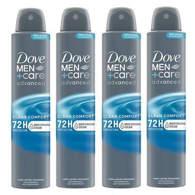 Superdrug Dove Men+Care Clean Comfort Antiperspirant Spray Pack of 4- Buy online at McGrocer