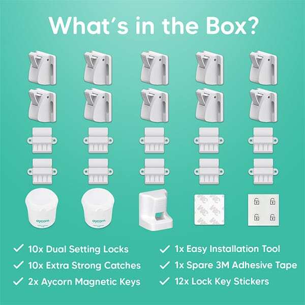 Aycorn magnetic baby safety cupboard locks 10 pack (British brand)