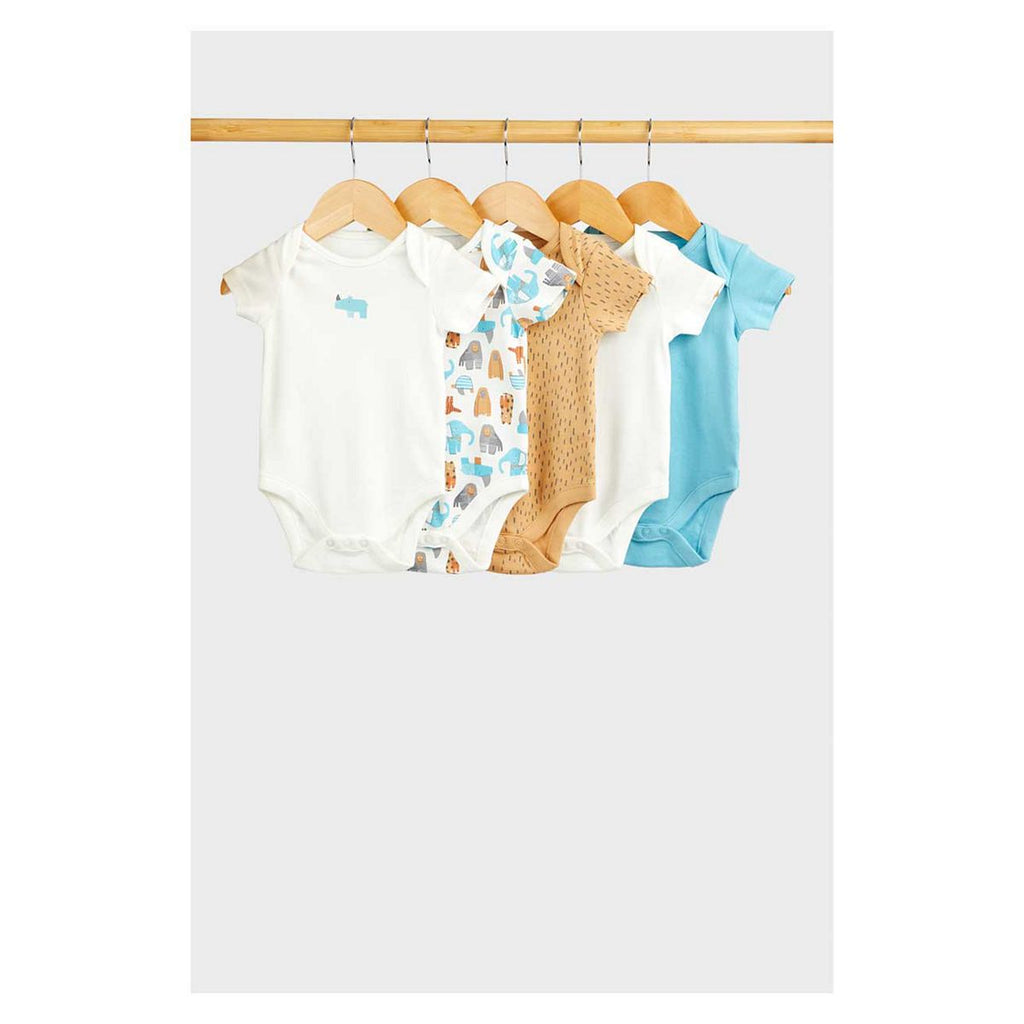 Mothercare Tiger and Elephant Short-Sleeved Baby Bodysuits - 5 Pack