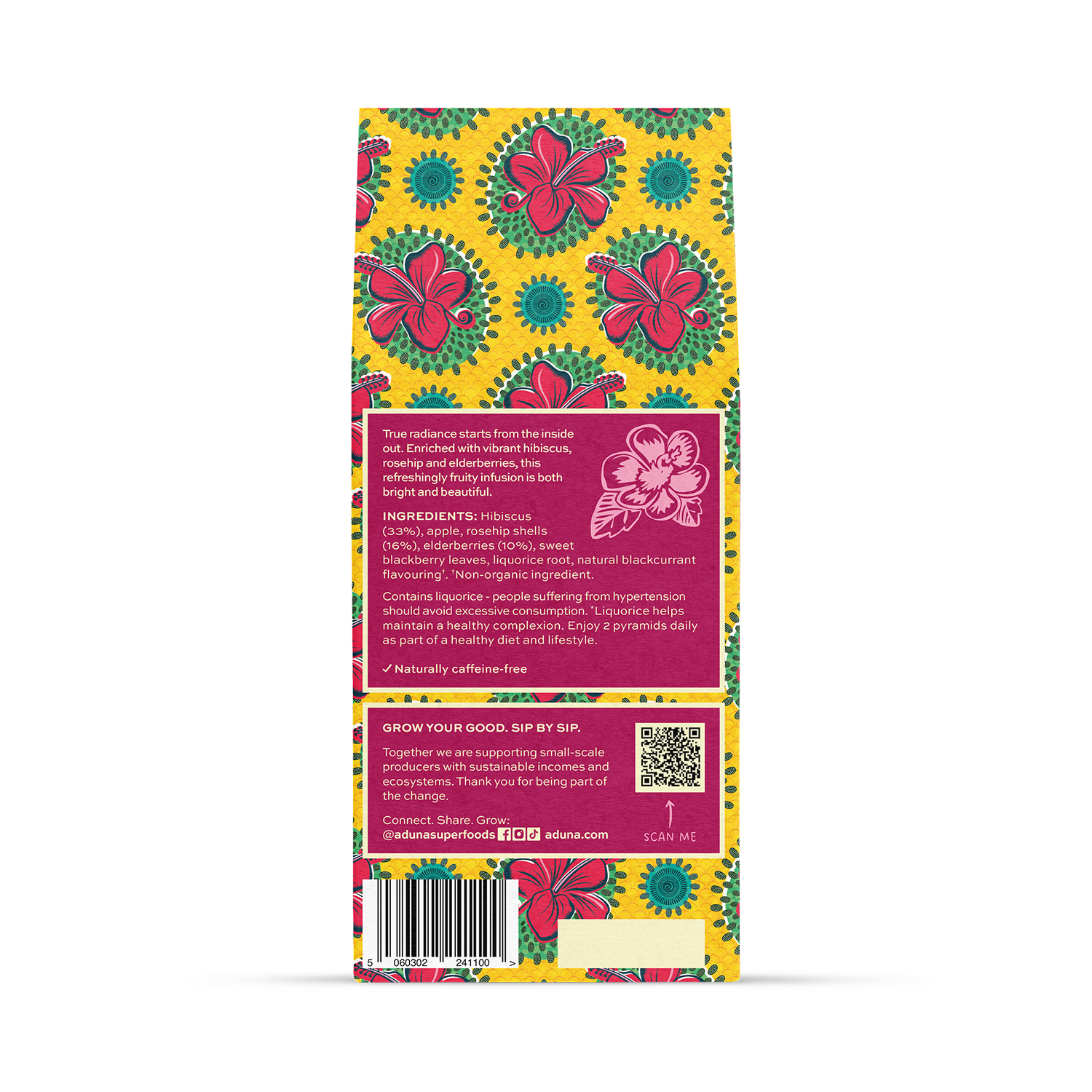 Aduna Radiance Superfood Hibiscus tea 15 tea bags, UK version