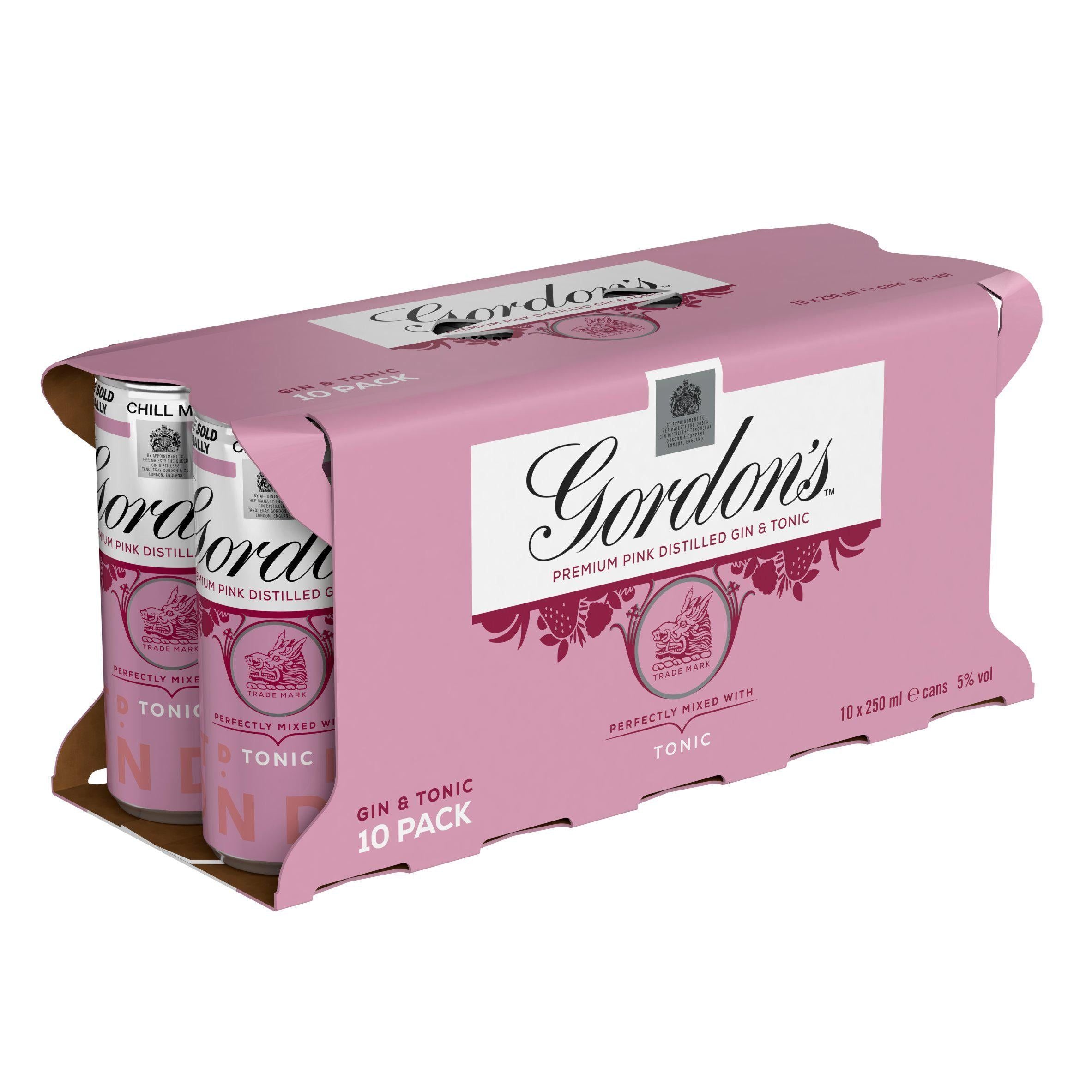 Gordon's Premium Pink Distilled Flavoured Gin & Tonic 10x250ml GOODS Sainsburys   