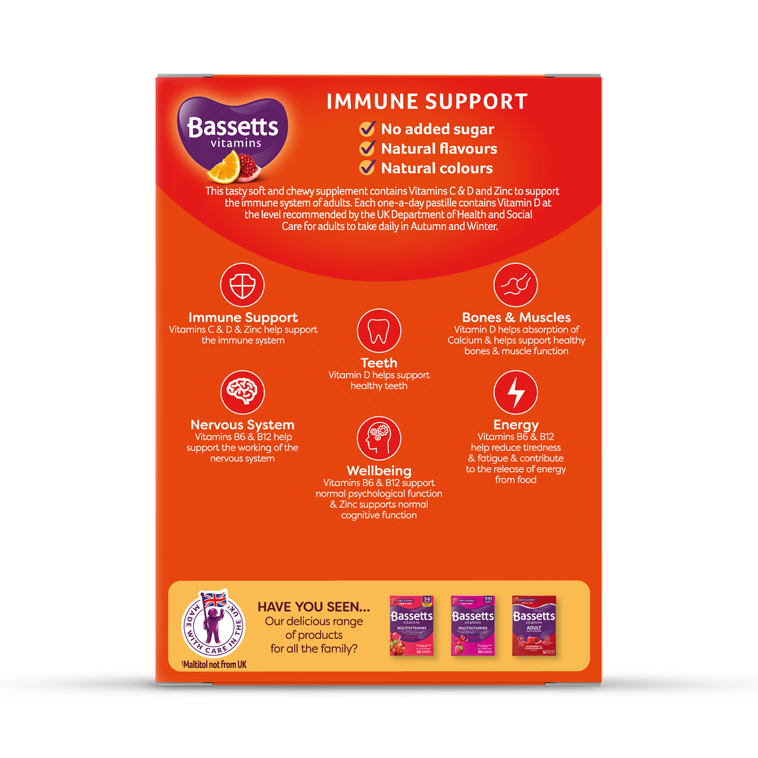 Bassetts Vitamins adult immune support multivitamins orange and pomegranate 30 pastilles (British brand)
