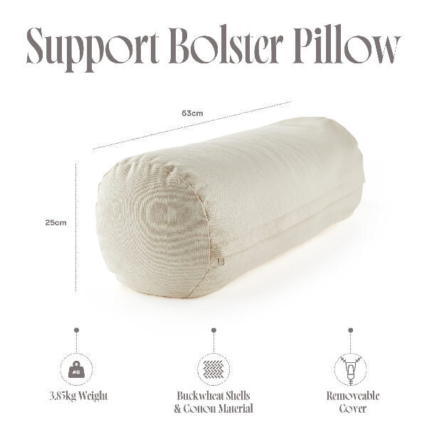 Myga cream buckwheat bolster pillow for yoga and meditation, imported from the UK