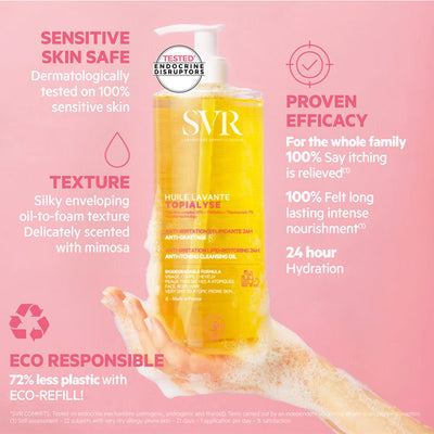 SVR Topialyse Huile de douche hydratante pour le visage et le corps, recharge 1L