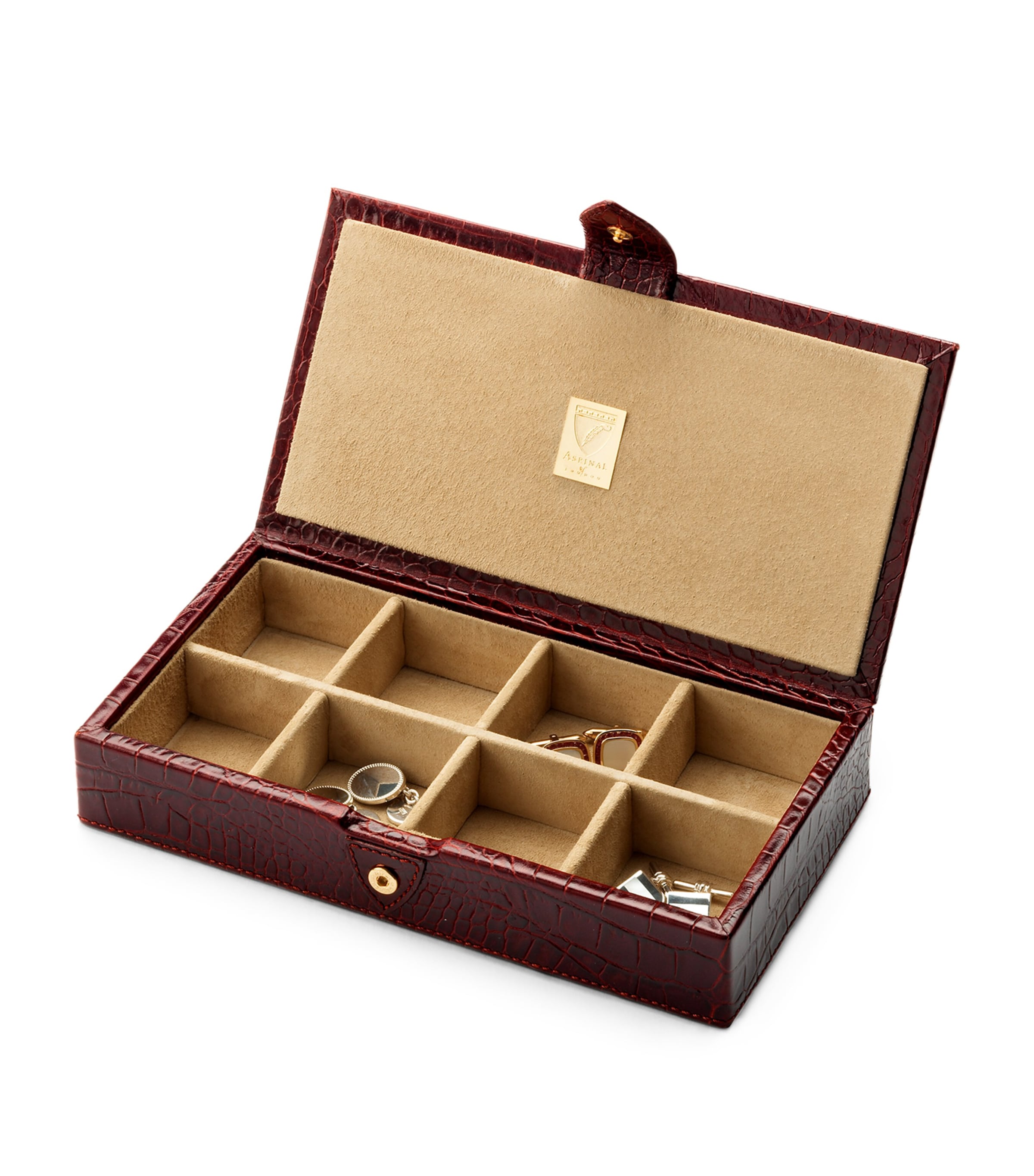 Aspinal of London croc-embossed leather cufflink box - British product