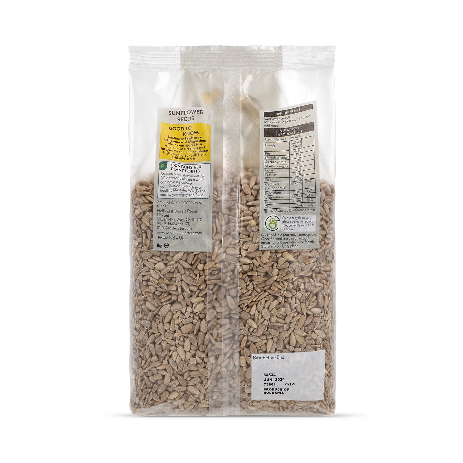 Holland & Barrett sunflower seeds 1kg, UK version
