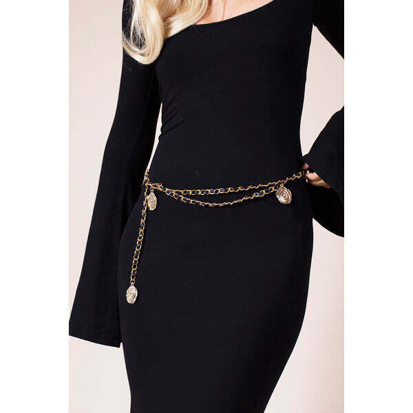 SVNX rose chain faux leather belt black gold, imported from the UK
