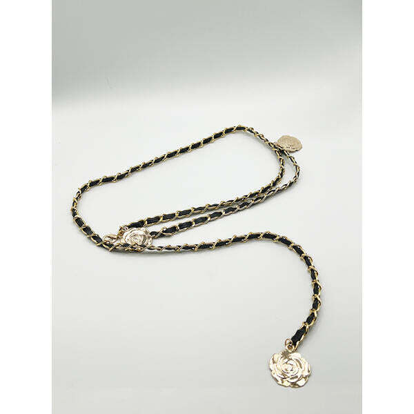 SVNX rose chain faux leather belt black gold, imported from the UK
